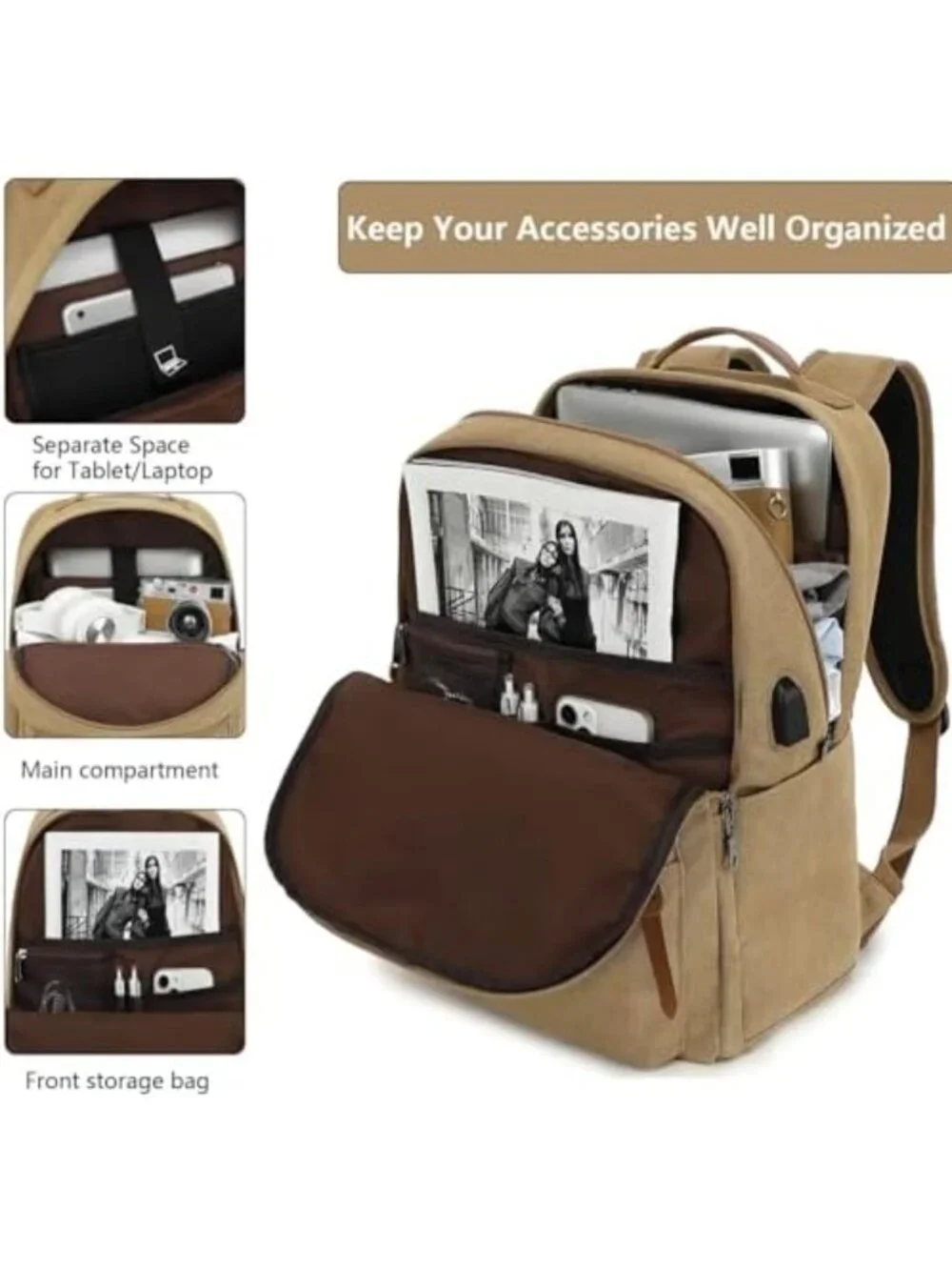 Waterproof Canvas Laptop Backpack, 15.6
